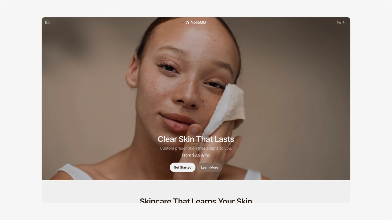 Nolla skincare website and personalized prescription care