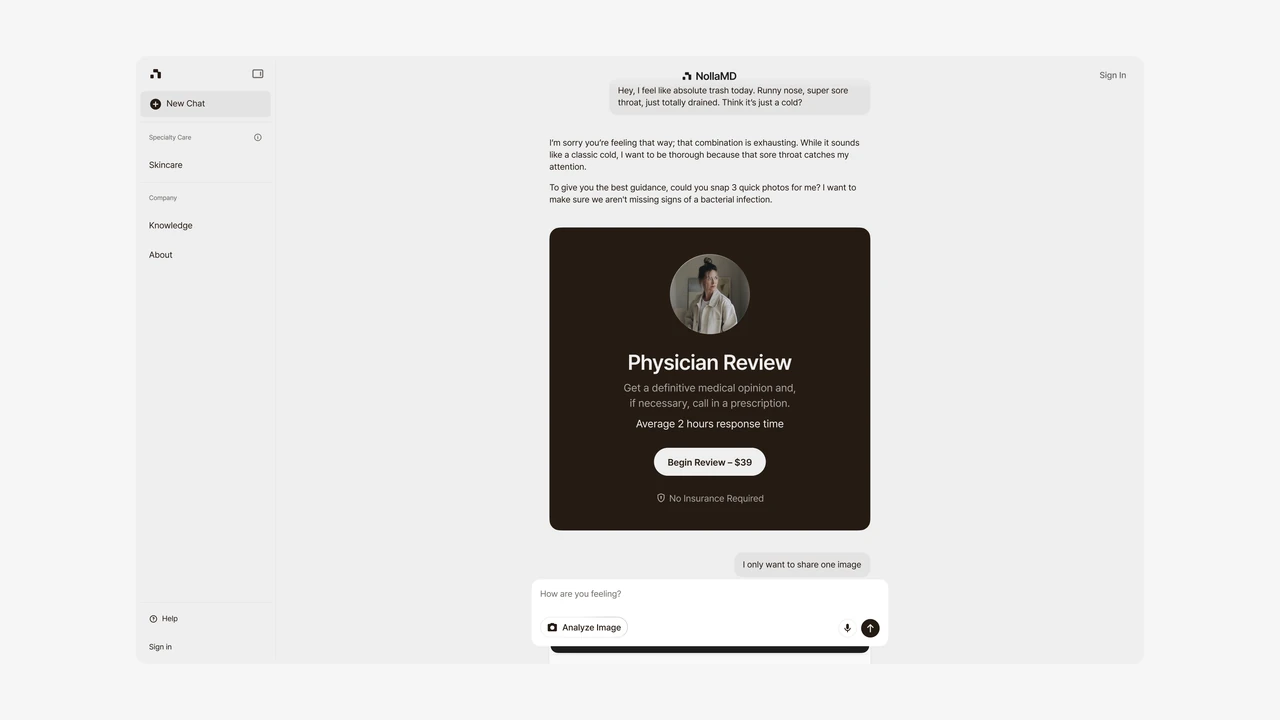 Nolla desktop conversation with a physician review