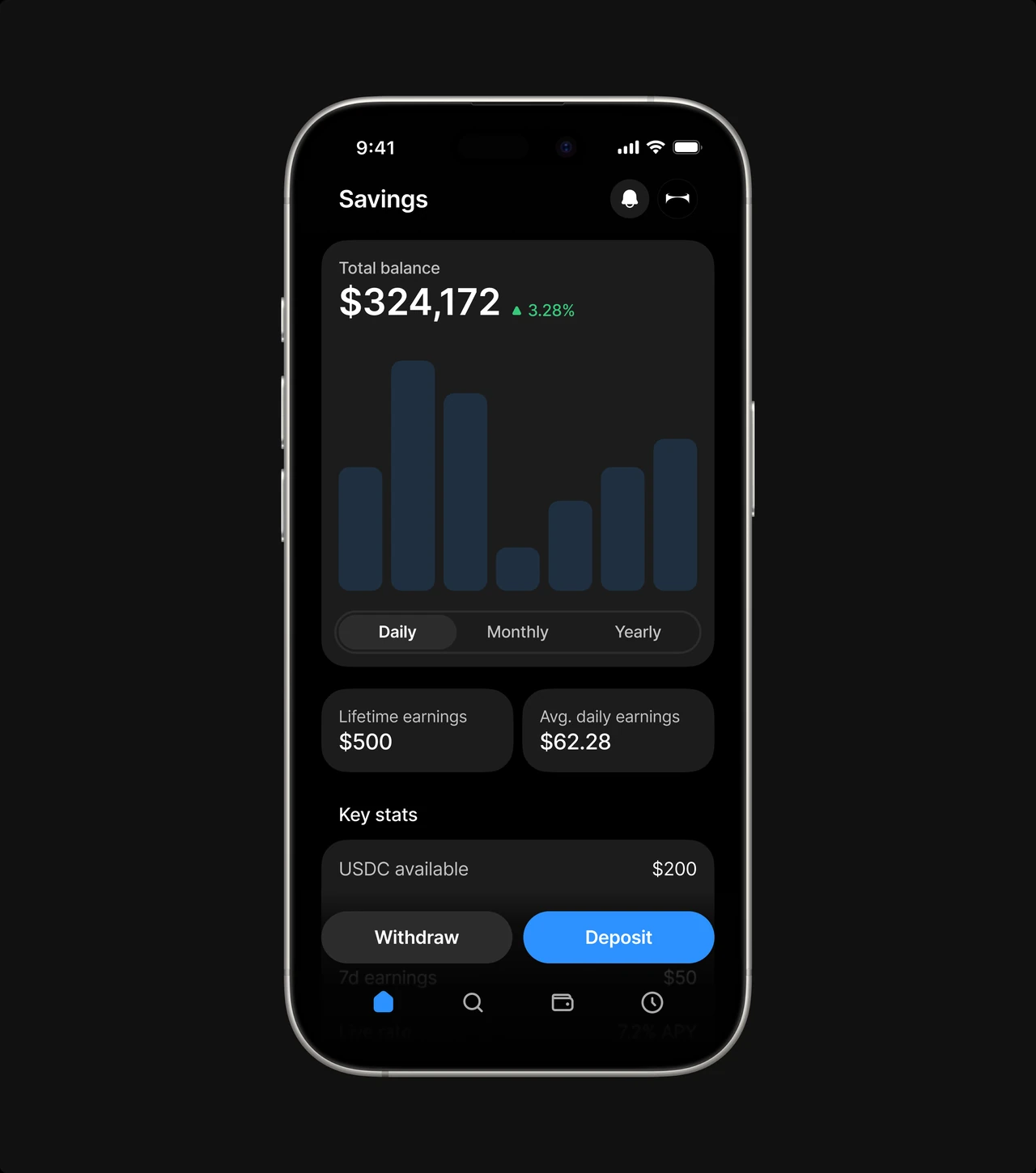 Qava savings balance and earnings